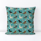 dachshund dog fabric nautical summer dog design - turquoise