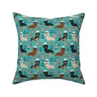 dachshund dog fabric nautical summer dog design - turquoise