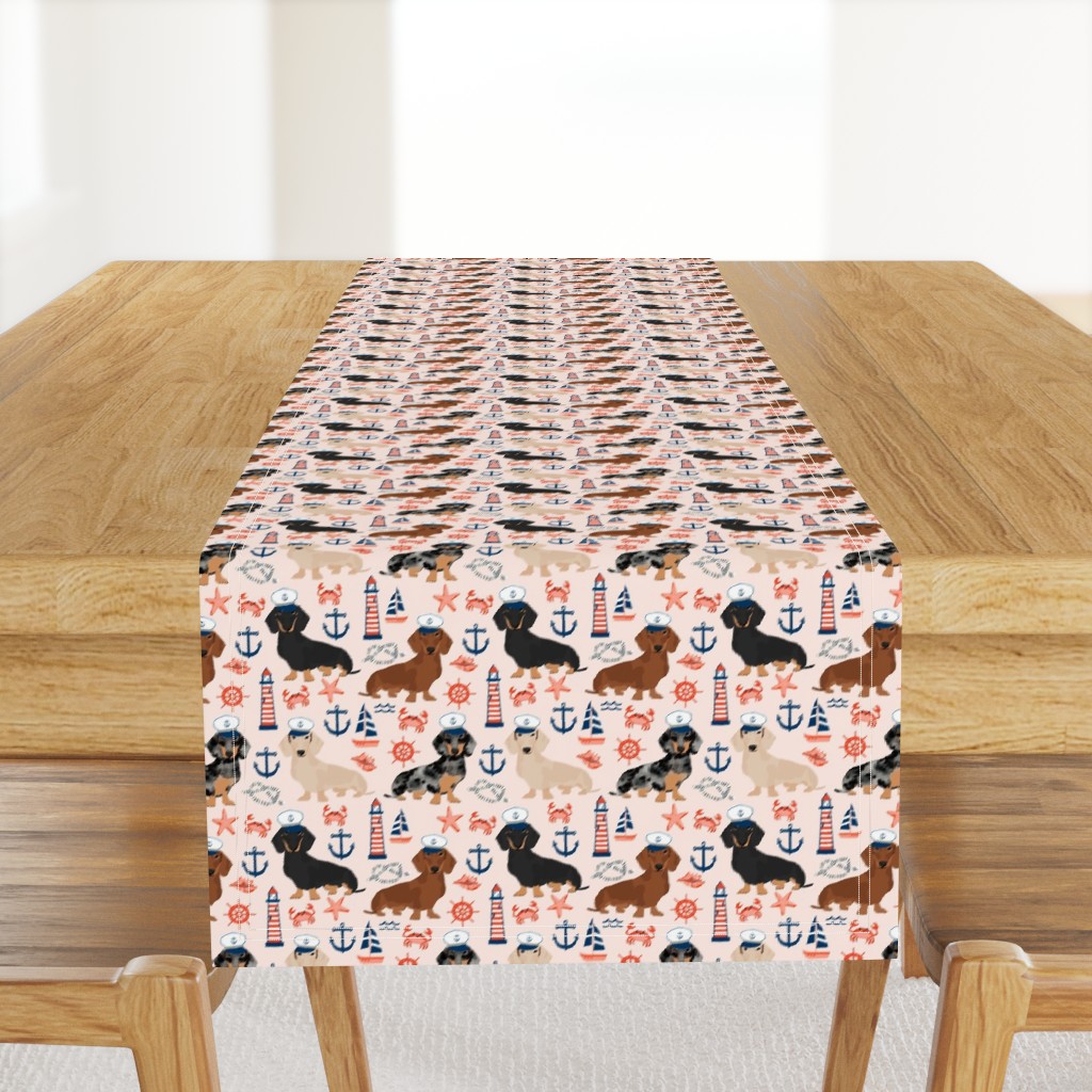 dachshund dog fabric nautical summer dog design - light pink