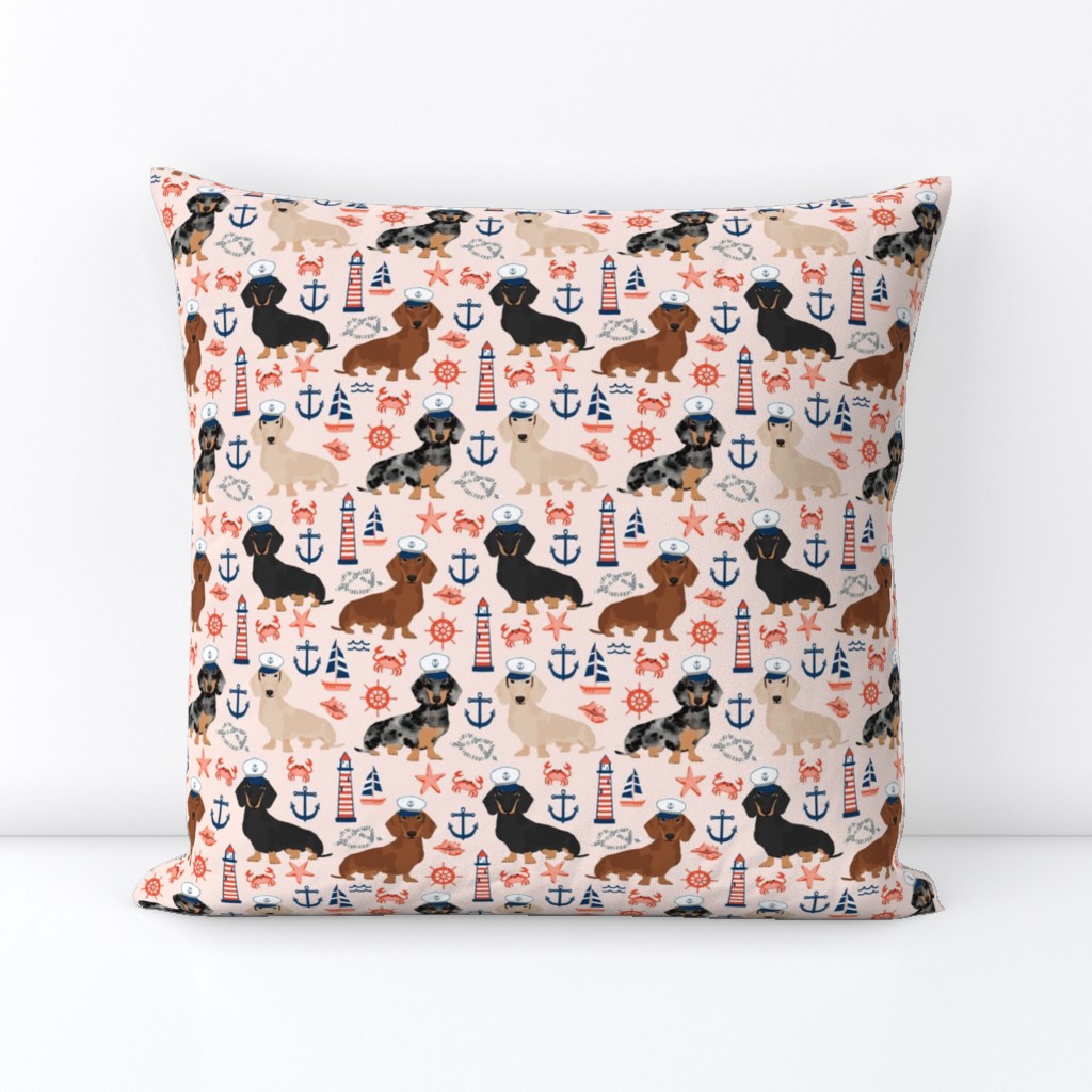 dachshund dog fabric nautical summer dog design - light pink