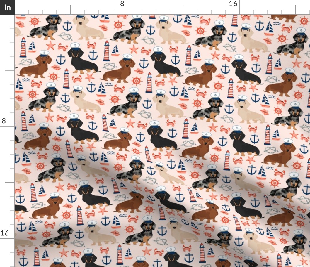 dachshund dog fabric nautical summer dog design - light pink