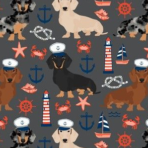 dachshund dog fabric nautical summer dog design - charcoal