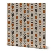 Arrow Feathers - Redstone Canyon - Rust, brown, taupe/grey on Tan linen