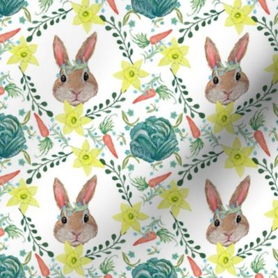 Easter bunny, baby rabbit, rabbit and cabbage, rabbit and carrot, nursery. Boho bunny / rabbit floral
