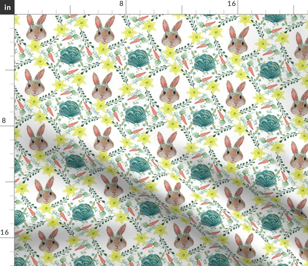 Easter bunny, baby rabbit, rabbit and cabbage, rabbit and carrot, nursery. Boho bunny / rabbit floral