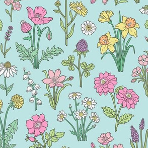 Wildflowers Botanical Vintage Flowers Floral Doodle 
