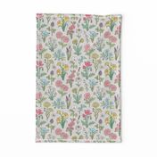 Wildflowers Botanical Vintage Flowers Floral Doodle on  Grey