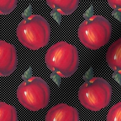 Red Apples White on Black Dots
