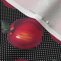 Red Apples White on Black Dots