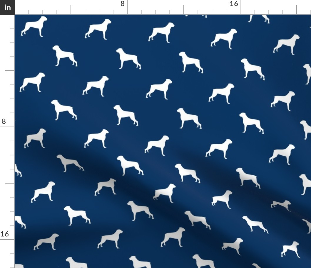 Boxer dog silhouette fabric pattern navy