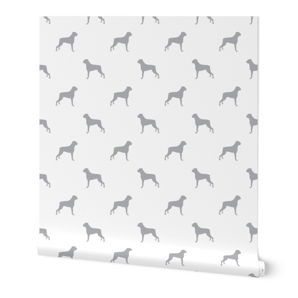 Boxer dog silhouette fabric pattern white grey