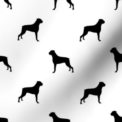 Boxer dog silhouette fabric pattern white