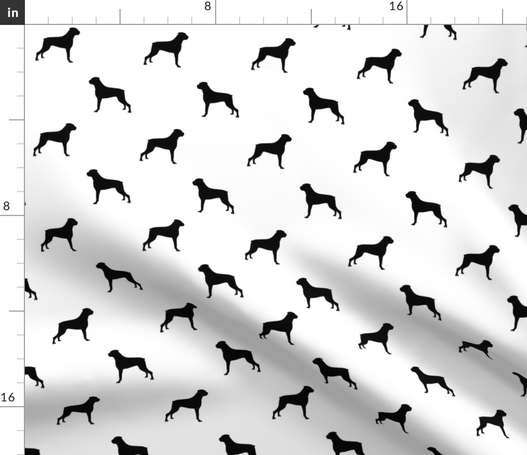 Boxer dog silhouette fabric pattern white