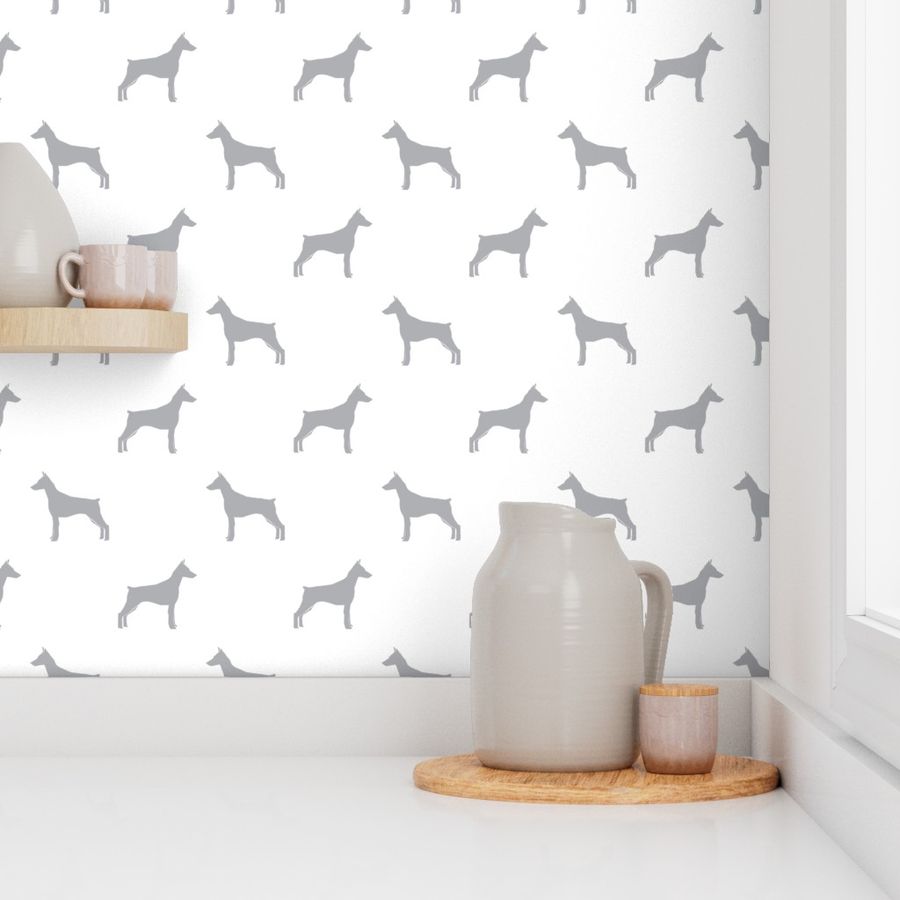 Doberman Pinscher silhouette dog fabric white quarry