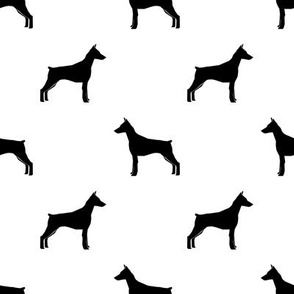 Doberman Pinscher silhouette dog fabric white