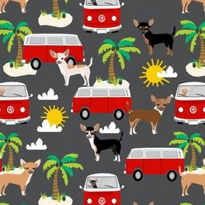 chihuahua summer beach fabric - surfing, dog, palm trees - charcoal