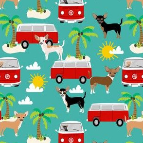 chihuahua summer beach fabric - surfing, dog, palm trees - turquoise