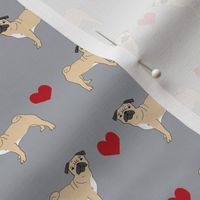 pug hearts fabric love pugs dog fabric - grey
