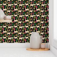 pug tiki fabric summer tropical island tropical design - black