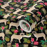 pug tiki fabric summer tropical island tropical design - black