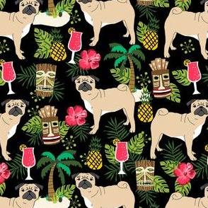 pug tiki fabric summer tropical island tropical design - black