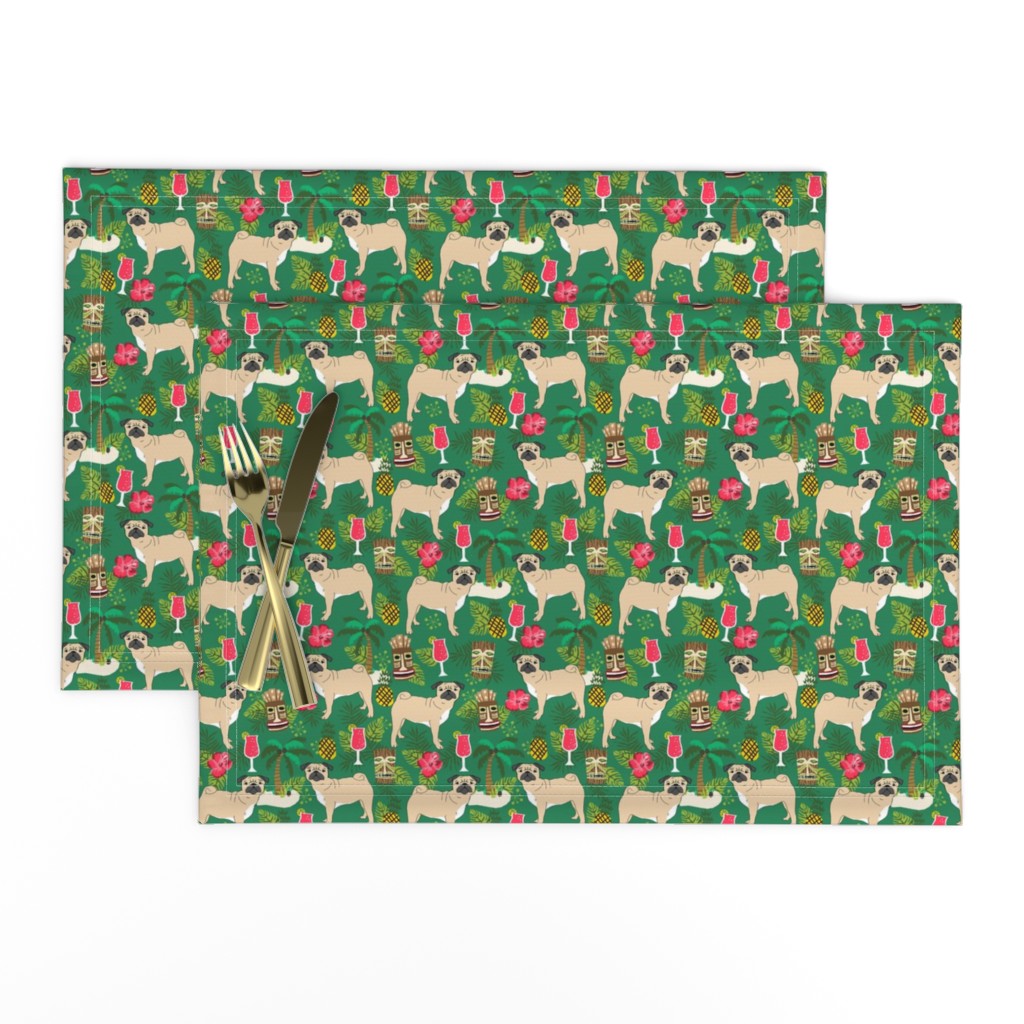 pug tiki fabric summer tropical island tropical design - green