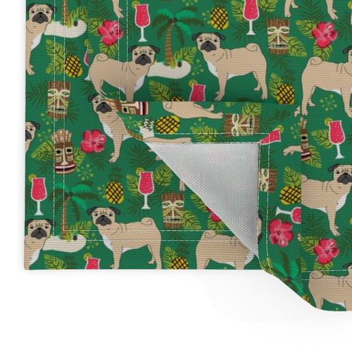 pug tiki fabric summer tropical island tropical design - green