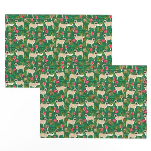 pug tiki fabric summer tropical island tropical design - green