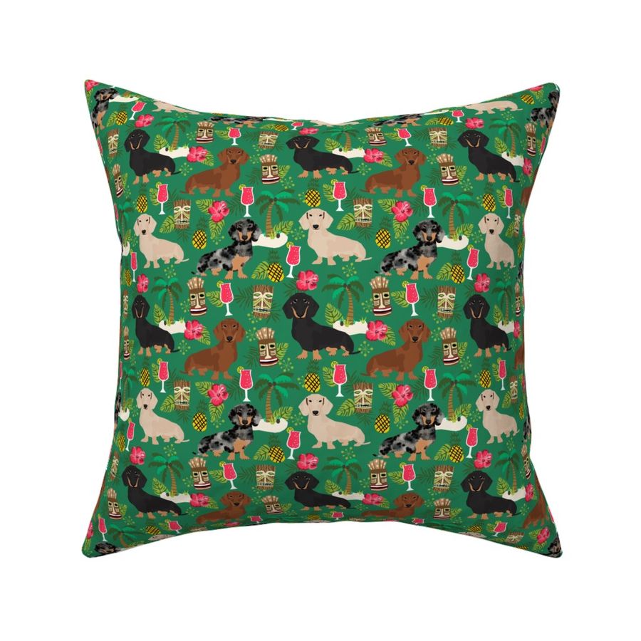 dachshund tiki fabric summer tropical Fabric | Spoonflower