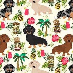 dachshund tiki fabric summer tropical island tropical design - off-white
