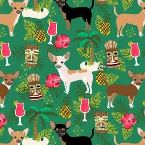 chihuahua tiki fabric summer tropical island tropical design - green