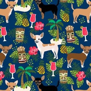 chihuahua tiki fabric summer tropical island tropical design - navy