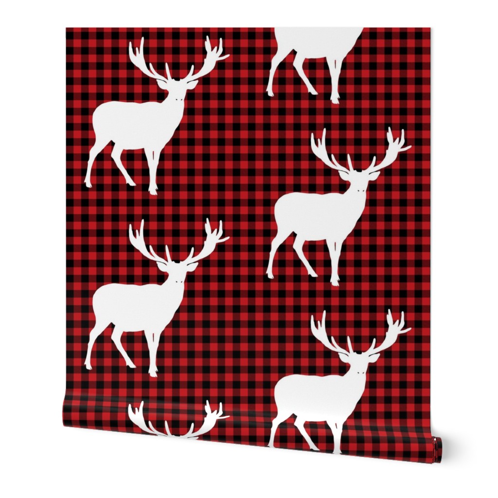 6" Deer against a Red and Black Plaid Print