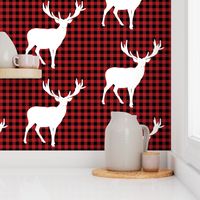 6" Deer against a Red and Black Plaid Print