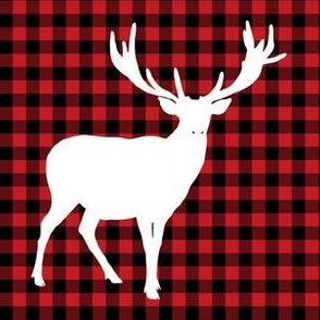 6" Deer against a Red and Black Plaid Print