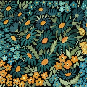 Watercolor daisies blue flowers 