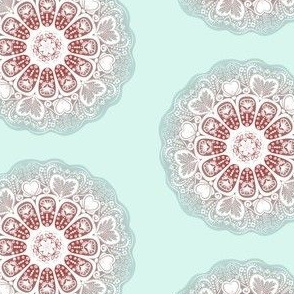 Mandala Hearts Seamless Repeating Pattern on Light Blue