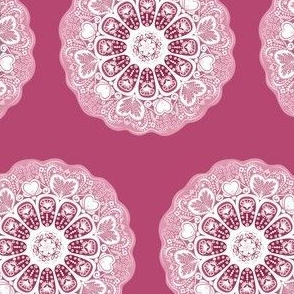 Mandala Hearts Seamless Repeating Pattern on Pink