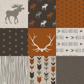 Wholecloth Quilt - Redstone Canyon - Moose, antlers, arrows, wild and free in rust, brown, tan