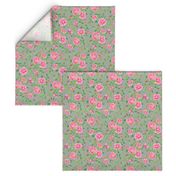 Pink Watercolor Roses & Butterflies on Pale Grey large version