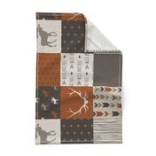 Rotated - Redstone Canyon Moose Wholecloth Quilt - Rust red,  Brown, Tan, Linen - Woodland Pat