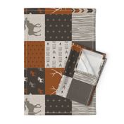 Rotated - Redstone Canyon Moose Wholecloth Quilt - Rust red,  Brown, Tan, Linen - Woodland Pat