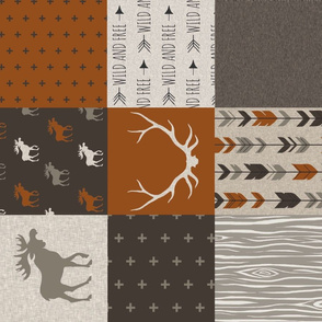 Rotated - Redstone Canyon Moose Wholecloth Quilt - Rust red,  Brown, Tan, Linen - Woodland Pat