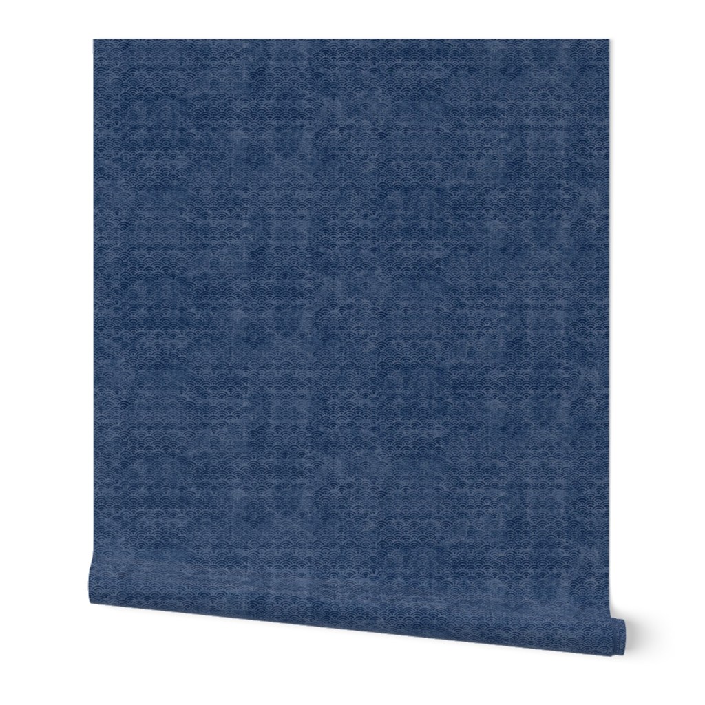 Japanese Block Print Pattern of Ocean Waves | Japanese Waves Pattern in Indigo Blue, Navy Boho Print, Beach Fabric.