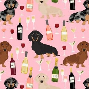 dachshund wine fabric wine and booze champagne bubbly fabric - pink