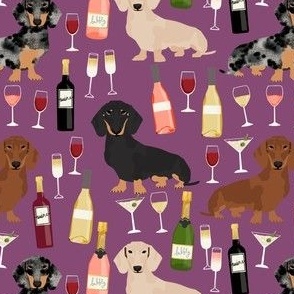 dachshund wine fabric wine and booze champagne bubbly fabric - amethyst