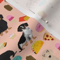 dachshund junk food fabric fries and donuts cute foods fabric - peach