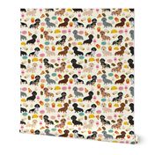 dachshund junk food fabric fries and donuts cute foods fabric - cream