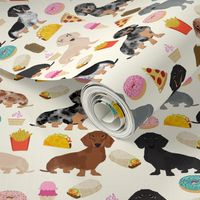 dachshund junk food fabric fries and donuts cute foods fabric - cream