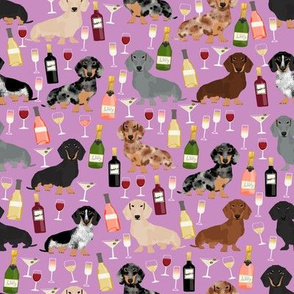 dachshund wine fabric wine and booze champagne bubbly fabric - purple